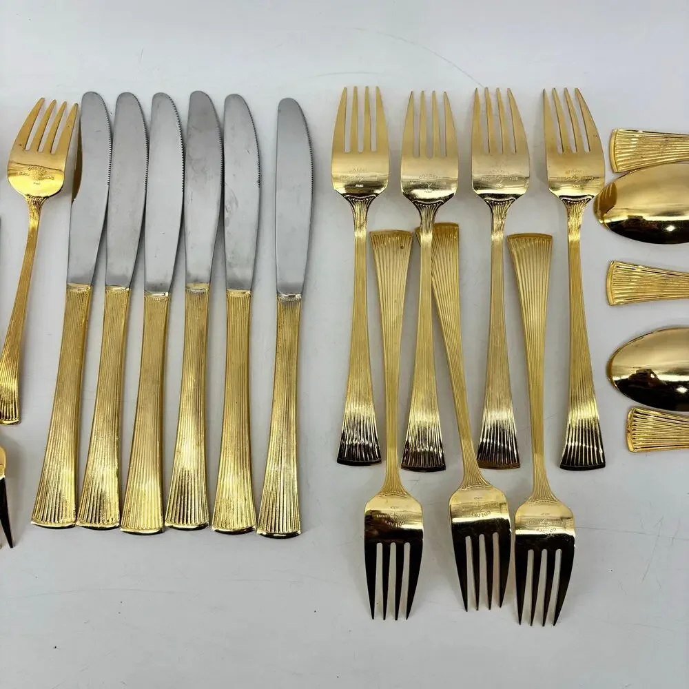 Golden Barclay Gold Tone Flatware 25 Pcs Hollywood Regency Fork Spoon